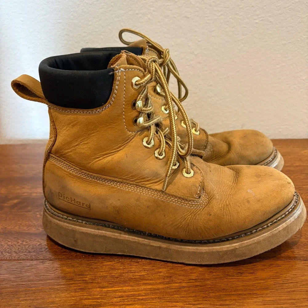 DieHard Work Boots Tan Leather Lace Up‎ Lace Up Cap Toe Mens Workwear Size 7.5 D